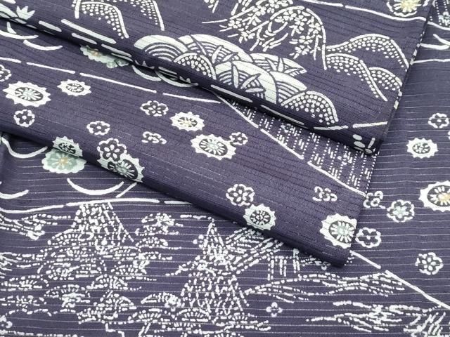 平和屋着物＊夏物　小紋　絽　遠山草花風景文　洗える着物　CABF4575rv