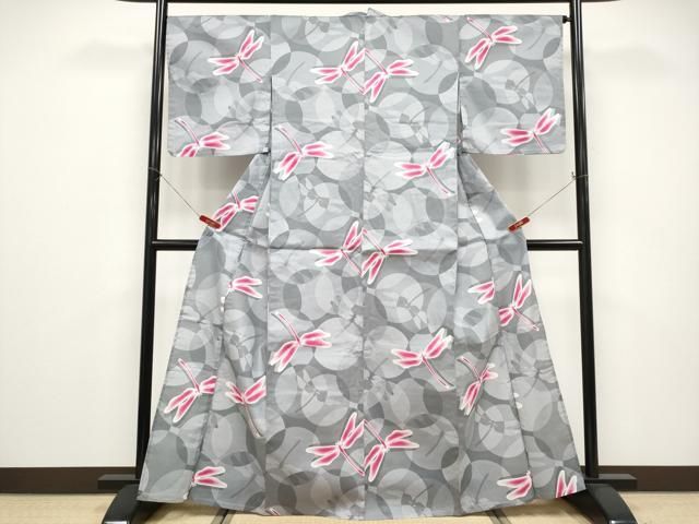 平和屋着物∴夏物　浴衣　綿紅梅　トンボ　日本製　綿　逸品　CABF2753tx
