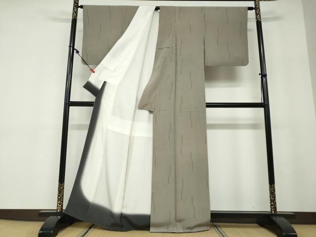 平和屋着物●上質な小紋 小紋師 克政作 万筋 海松茶色×白橡色 抽象文様 正絹 逸品 DABD9822ud 平和屋着物●上質な小紋 小紋師 克政作 万筋 海松茶色×白橡色 抽象文様 正絹 逸品 DABD9822ud