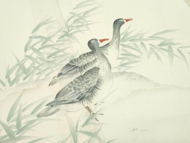 平和屋着物＊夏物　訪問着　絽　手描き　鴨　正絹　逸品　CABF4578rv