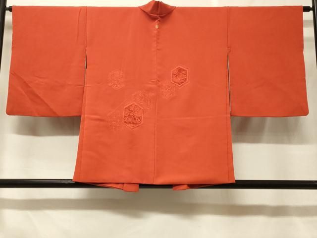 平和屋着物#羽織 色無地 総刺繍 亀甲草花地紋 緋色 正絹 逸品 CABF8848in