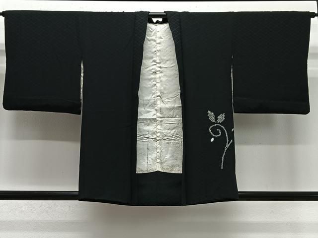 平和屋着物＃羽織　絞り　花唐草文　黒地　正絹　逸品　CABE5141ua
