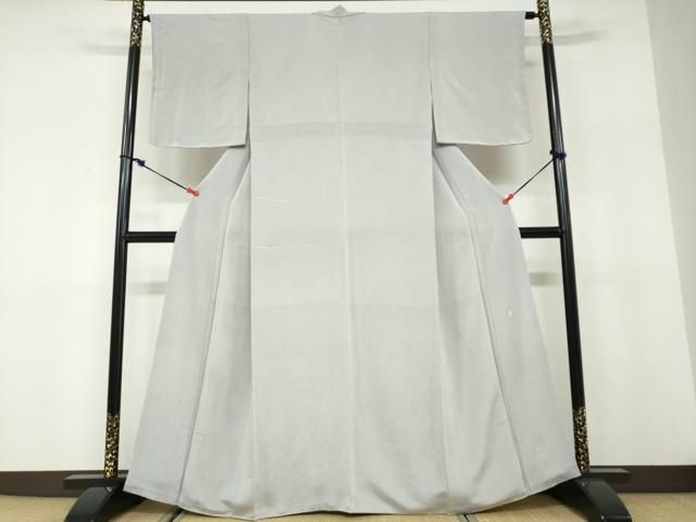 平和屋着物●加賀友禅の巨匠　初代　由水十久　色無地　銀鼠色　鬼しぼ縮緬　正絹　逸品　DABD9833ud