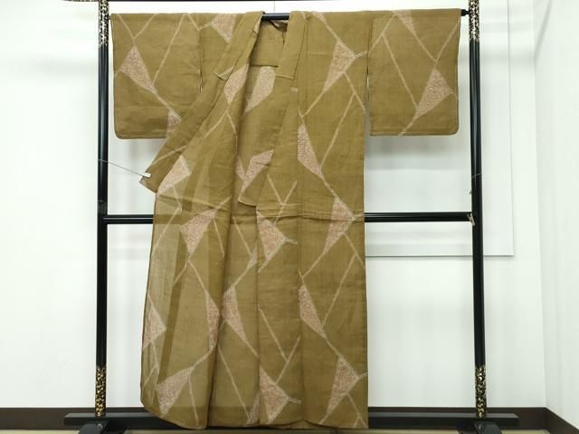 平和屋着物＊夏物　小千谷ちぢみ　幾何学文様　麻　逸品　未使用　CABF4583rv