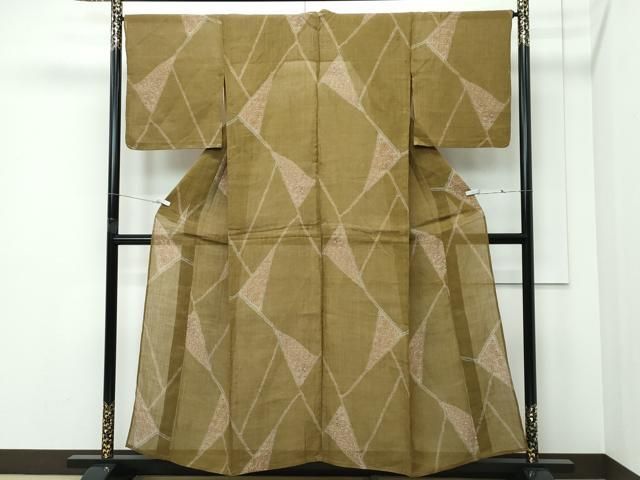 平和屋着物＊夏物　小千谷ちぢみ　幾何学文様　麻　逸品　未使用　CABF4583rv