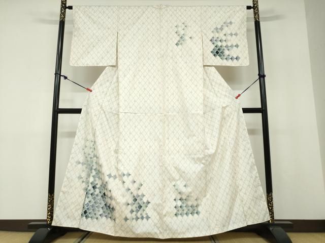 平和屋着物●本場大島紬 訪問着 白大島 扇面文 正絹 逸品 DABD9834ud