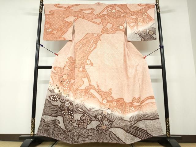 平和屋着物○訪問着 総絞り 流水草花文 暈し染め 金彩 やまと誂製 正絹