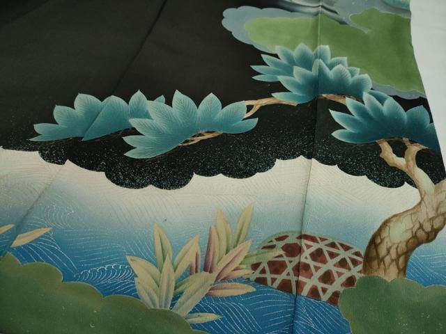 平和屋着物●アンティーク 大正ロマン 黒留袖 群鶴浜松文 銀彩 正絹 逸品 DABD9840ud 平和屋着物●アンティーク 大正ロマン 黒留袖 群鶴浜松文 銀彩 正絹 逸品 DABD9840ud
