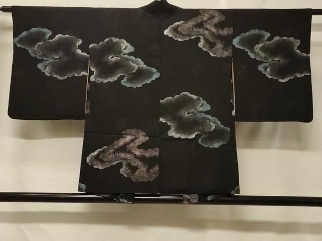 平和屋着物＃羽織　寿光織　雲重ね文　黒地　金銀糸　正絹　逸品　CABF8856in