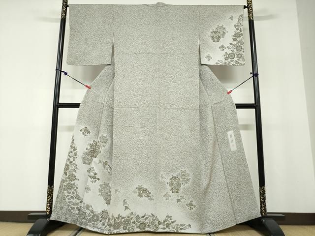 平和屋着物●手描き友禅 山下精悦 訪問着 お召地 花鳥文 正絹 逸品 DABD9842ud