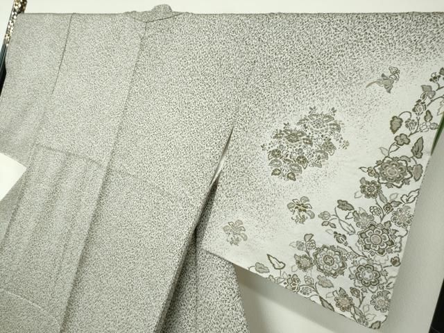 平和屋着物●手描き友禅　山下精悦　訪問着　お召地　花鳥文　正絹　逸品　DABD9842ud