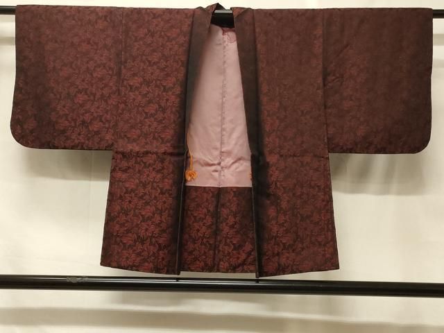 平和屋着物＃羽織　草花文　黒地　交織　CABF8857in