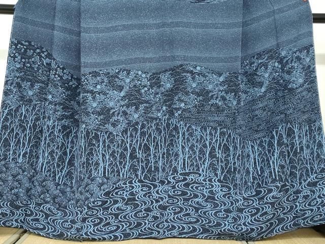 平和屋着物●訪問着 藍 流水花鳥文 やまと金ラベル 正絹 逸品 未使用 DABD9843ud 平和屋着物●訪問着 藍 流水花鳥文 やまと金ラベル 正絹 逸品 未使用 DABD9843ud