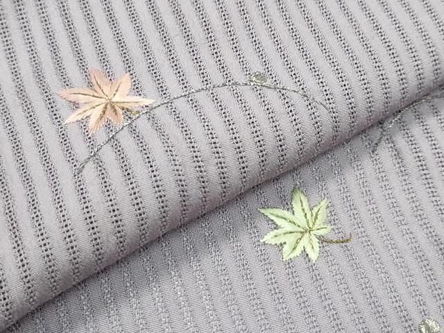 平和屋着物＊夏物　色留訪問着　縦絽　総刺繍　楓　萩　露芝文　金銀糸　正絹　逸品　CABF4592rv