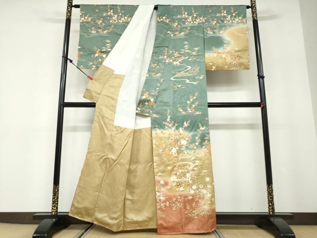 平和屋着物●訪問着 流水風景草花文 暈し染め 金彩 正絹 逸品 DABD9851ud 平和屋着物●訪問着 流水風景草花文 暈し染め 金彩 正絹 逸品 DABD9851ud