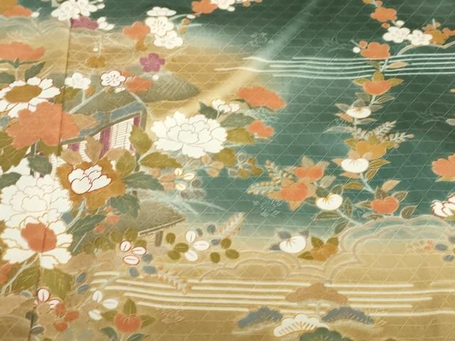 平和屋着物●訪問着 流水風景草花文 暈し染め 金彩 正絹 逸品 DABD9851ud 平和屋着物●訪問着 流水風景草花文 暈し染め 金彩 正絹 逸品 DABD9851ud