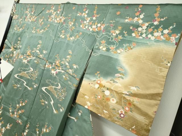 平和屋着物●訪問着 流水風景草花文 暈し染め 金彩 正絹 逸品 DABD9851ud 平和屋着物●訪問着 流水風景草花文 暈し染め 金彩 正絹 逸品 DABD9851ud