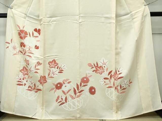 平和屋着物＊夏物　訪問着　絽　花籠文　銀彩　正絹　逸品　CABF4594rv