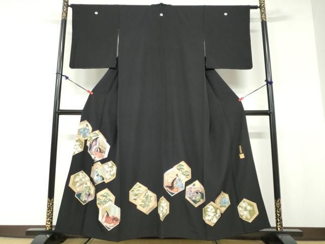 平和屋着物●金彩友禅作家 金彩の魔術師 堀省平 金煌織 黒留袖 平安人物草花文 本金 銀彩 正絹 逸品 DABD9855ud