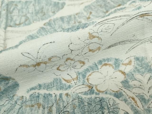 平和屋着物●上質な小紋　紬地　手描き　雲取り花文　正絹　逸品　DABD9858ud
