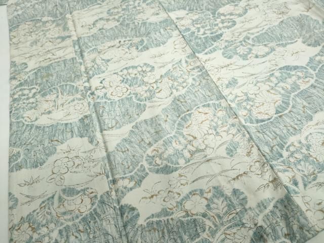 平和屋着物●上質な小紋　紬地　手描き　雲取り花文　正絹　逸品　DABD9858ud