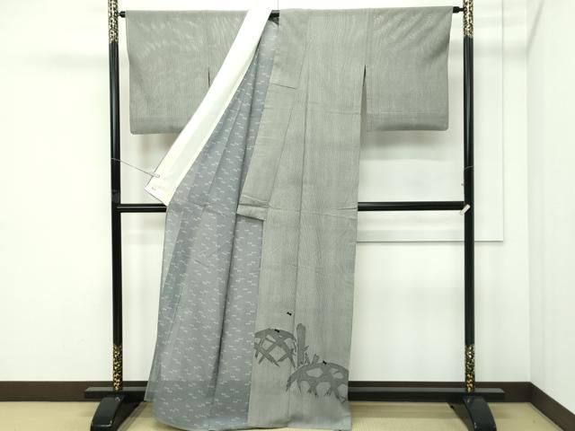 平和屋着物*夏物 小宮康孝 訪問着 江戸小紋 絽 万筋 黒×絹鼠色 籬蛍文 金糸 両面染 三越扱い 正絹 逸品 CABF4602rv 平和屋着物*夏物 小宮康孝 訪問着 江戸小紋 絽 万筋 黒×絹鼠色 籬蛍文 金糸 両面染 三越扱い 正絹 逸品 CABF4602rv