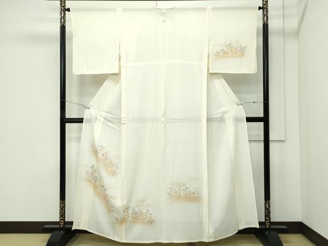 平和屋着物■極上　夏物　訪問着　紗紬　手描き　秋草　木賊　象牙色地　逸品　DZAB1563kh5 平和屋本店□極上 夏物 洗える最高級着物 ＜英＞はなぶさ謹製 訪問着