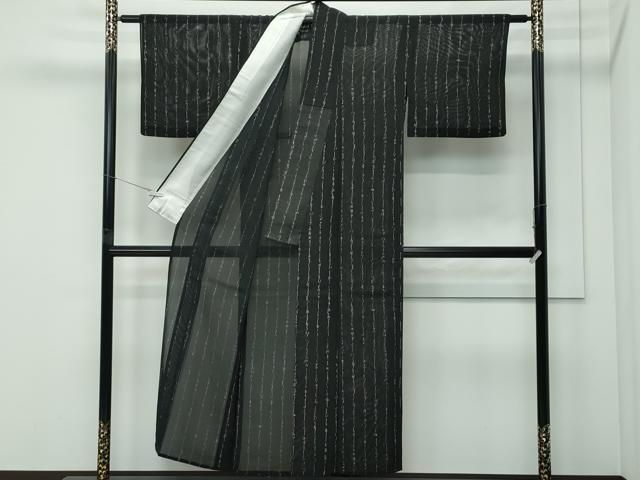 平和屋着物＊夏物　小紋　絽　文字文　黒地　正絹　逸品　未使用　CABF4604rv