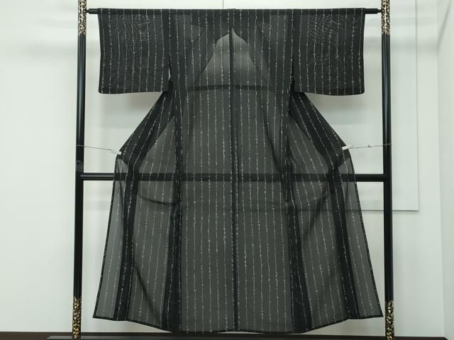 平和屋着物＊夏物　小紋　絽　文字文　黒地　正絹　逸品　未使用　CABF4604rv