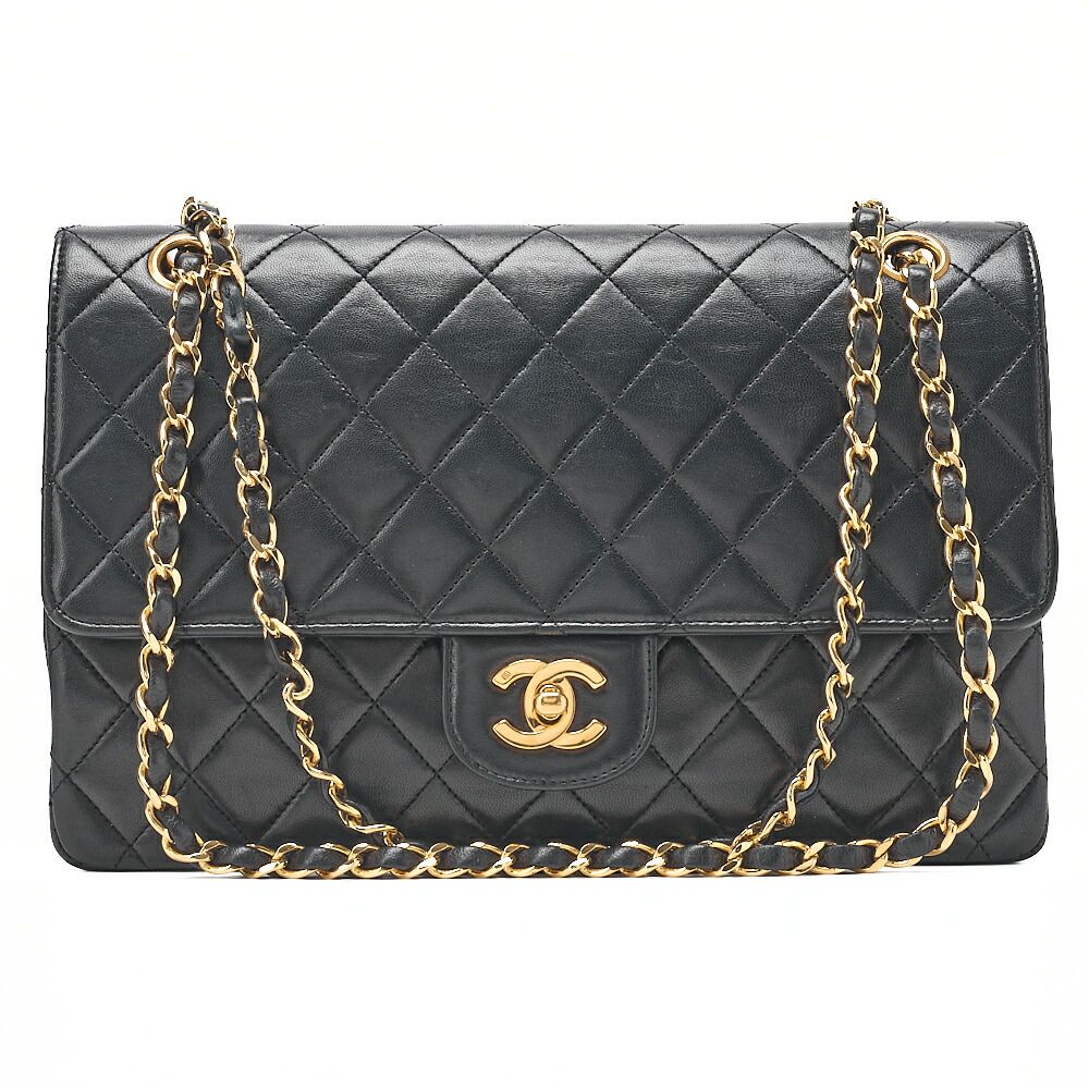 CHANEL シャネル ラムスキン　マトラッセ　Wストレートフラップ　チェーンショルダー　 黒（ゴールド金具）レディースバッグ トートバッグ ハイブランド 【中古】【送料無料】
