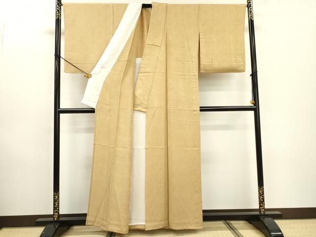 平和屋着物▽上質な色無地　単衣　霞花地紋　枯色　正絹　逸品　DABD5910fe