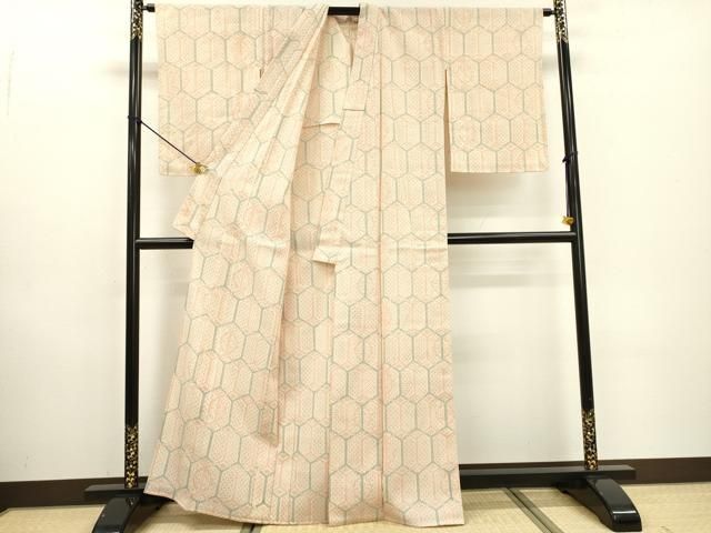 平和屋着物▽本塩沢　単衣　亀甲繋ぎ　正絹　逸品　DABD5914fe