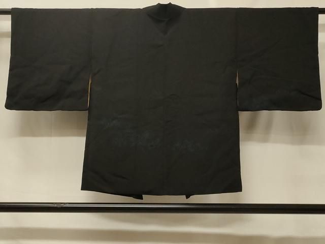 平和屋着物＃羽織　寿光織　草花文　黒地　銀糸　正絹　逸品　CABF8871in