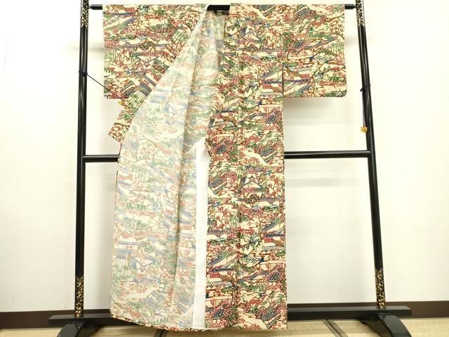 平和屋着物▽上質な小紋 単衣 型染 風景花文 正絹 逸品 DABD5923fe 平和屋着物▽上質な小紋 単衣 型染 風景花文 正絹 逸品 DABD5923fe