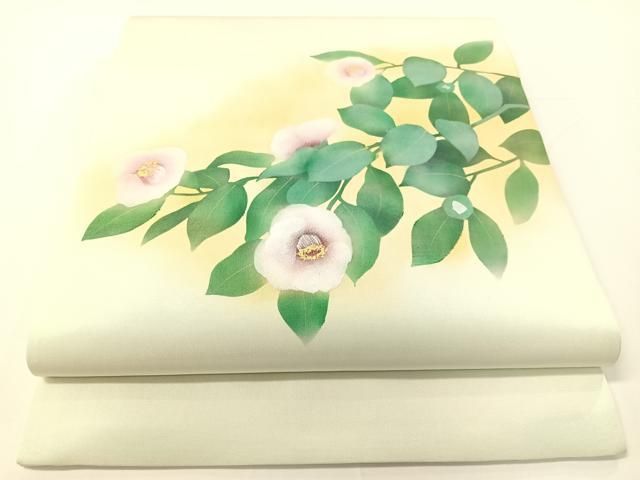 平和屋着物●塩瀬　九寸開き名古屋帯　手描き　枝椿　金彩　正絹　逸品　CABF0771vp 23,660円