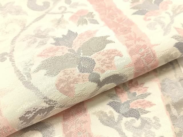 平和屋着物●本場筑前博多織　八寸名古屋帯　更紗間道　銀糸　正絹　逸品　CABF0772vp