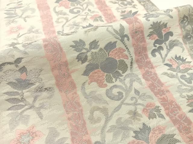 平和屋着物●本場筑前博多織　八寸名古屋帯　更紗間道　銀糸　正絹　逸品　CABF0772vp