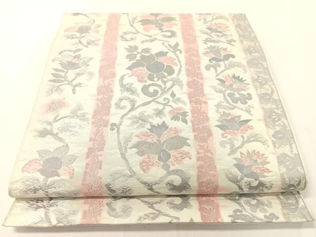 平和屋着物●本場筑前博多織　八寸名古屋帯　更紗間道　銀糸　正絹　逸品　CABF0772vp