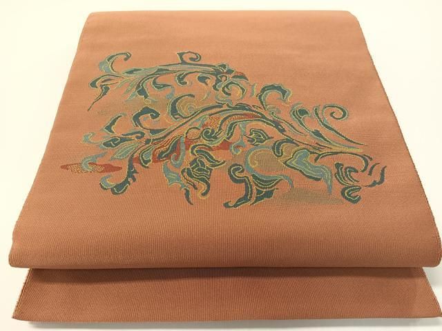 平和屋着物●爪掻き本綴れ 八寸名古屋帯 唐草文 正絹 逸品 未使用 CABF0773vp