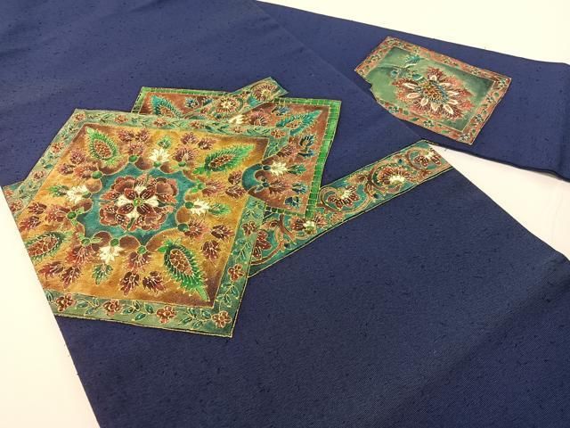 平和屋着物●九寸名古屋帯 ひげ紬 更紗菱文 金彩 正絹 逸品 CABF0774vp 平和屋着物●九寸名古屋帯 ひげ紬 更紗菱文 金彩 正絹 逸品 CABF0774vp