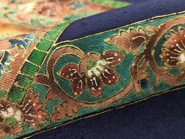 平和屋着物●九寸名古屋帯 ひげ紬 更紗菱文 金彩 正絹 逸品 CABF0774vp 平和屋着物●九寸名古屋帯 ひげ紬 更紗菱文 金彩 正絹 逸品 CABF0774vp