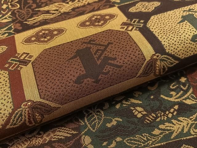 平和屋着物●全通柄　九寸名古屋帯　更紗吉祥花鳥文　正絹　逸品　CABF0778vp