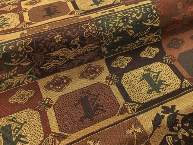 平和屋着物●全通柄　九寸名古屋帯　更紗吉祥花鳥文　正絹　逸品　CABF0778vp