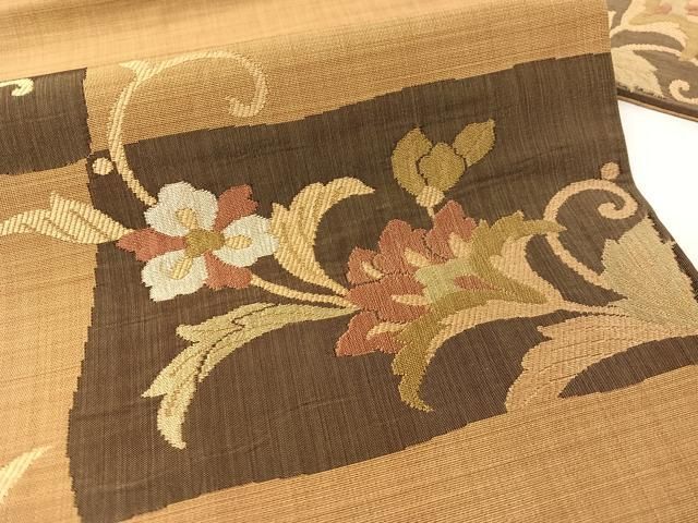 平和屋着物●九寸名古屋帯　更紗唐草文　正絹　逸品　CABF0780vp