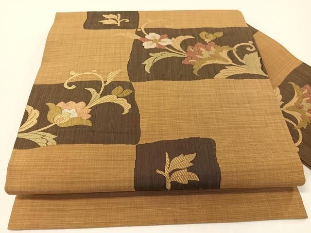 平和屋着物●九寸名古屋帯 更紗唐草文 正絹 逸品 CABF0780vp