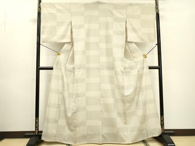 平和屋着物▽本塩沢　単衣　110亀甲　横段文　正絹　逸品　DABD5931fe
