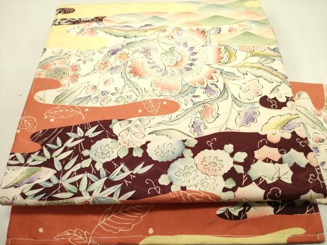 平和屋着物●アンティーク　大正ロマン　九寸名古屋帯　立波花文　正絹　逸品　DABE1814op