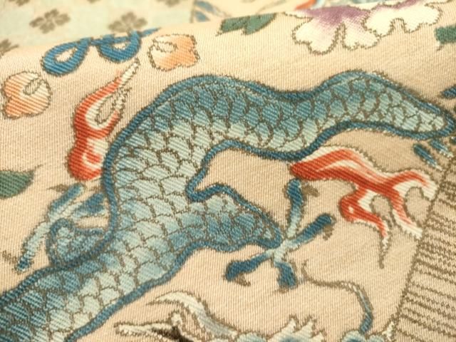 平和屋着物●アンティーク 大正ロマン 九寸名古屋帯 龍 牡丹 金糸 正絹 逸品 DABE1816op 平和屋着物●アンティーク 大正ロマン 九寸名古屋帯 龍 牡丹 金糸 正絹 逸品 DABE1816op