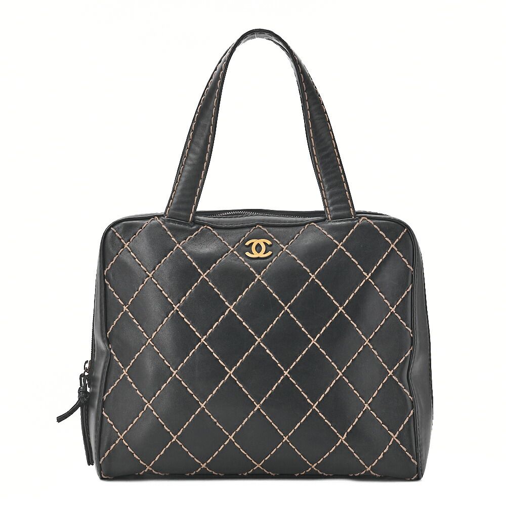 CHANEL シャネル 　ココマーク 　ワイルドステッチ 　トートバック 　カーフスキン　 黒（シルバー金具） トートバッグ レディース　ハイブランド【中古】【送料無料】