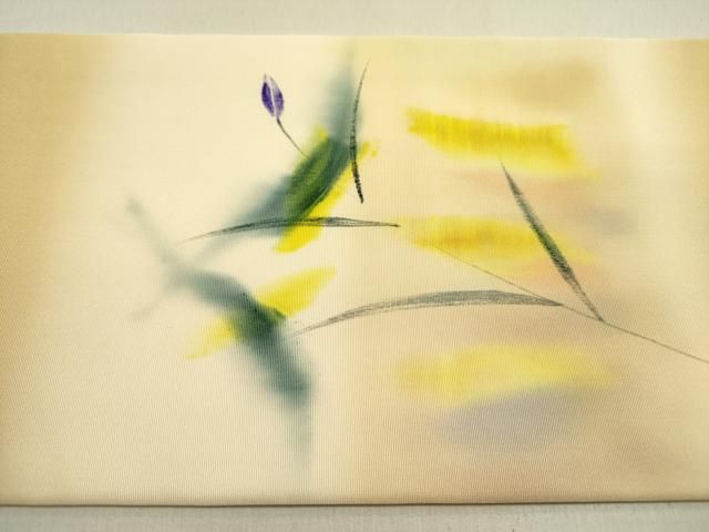 平和屋着物●虹色創家　本郷大田子　塩瀬　九寸名古屋帯　手描き　草花　正絹　逸品　DABE1819op
